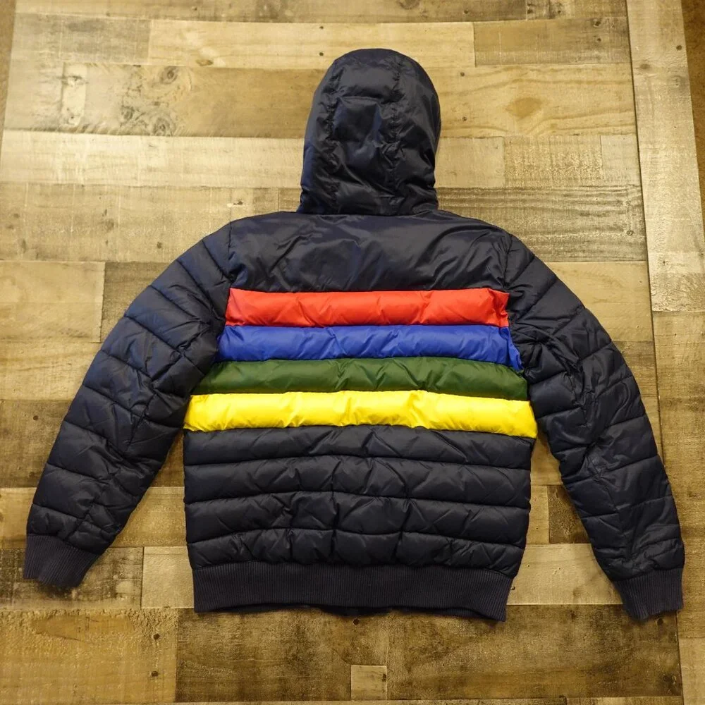 GAP ColdControl Max Puffer Jacket Men’s‎ Large Navy Stripe Hooded Primaloft